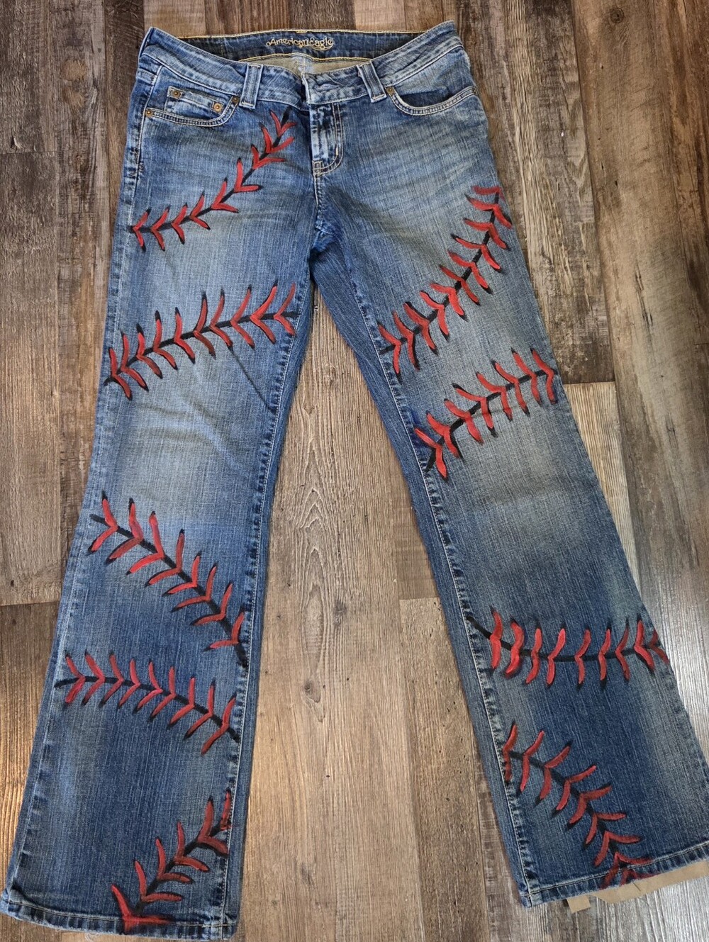 Baseball Hand Painted Denim Jeans American Eagle Size 8